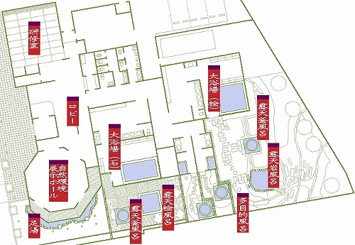山陰・浜坂･七釜　源泉かけ流し日帰り温泉　ゆ～らく館　施設図